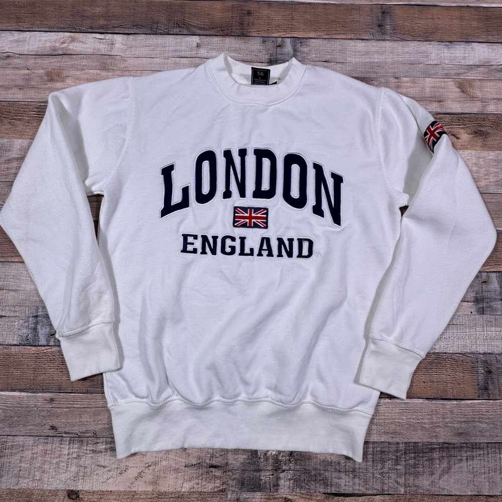 K.K. Apparel London England Union Jack White Crewneck Sweatshirt Mens Medium